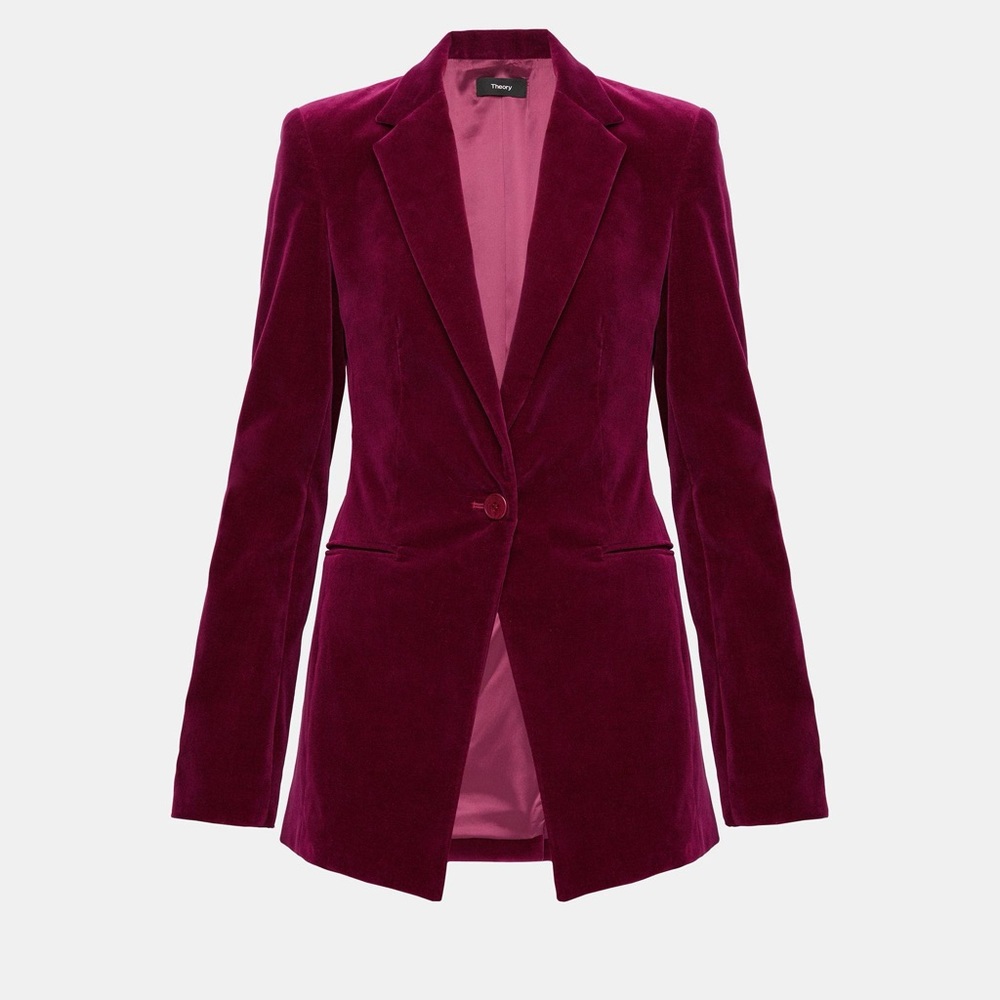 Theory Velvet Blazer in Rich Burgundy